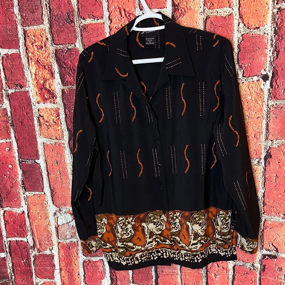 Milano Button-Down Blouse – Size M – Black Tiger Print Trim - Picture 2 of 10